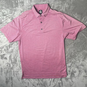 FootJoy Shirt Mens Medium‎ Pink Blue Striped Polo Athletic Performance Golf FJ